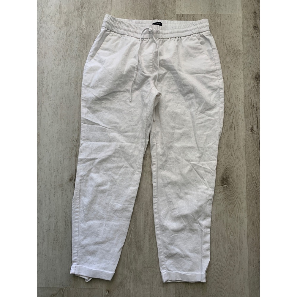 J.Crew Re-Imagined White Linen Blend Drawstring Shorts Size 6 Cuffed Summer